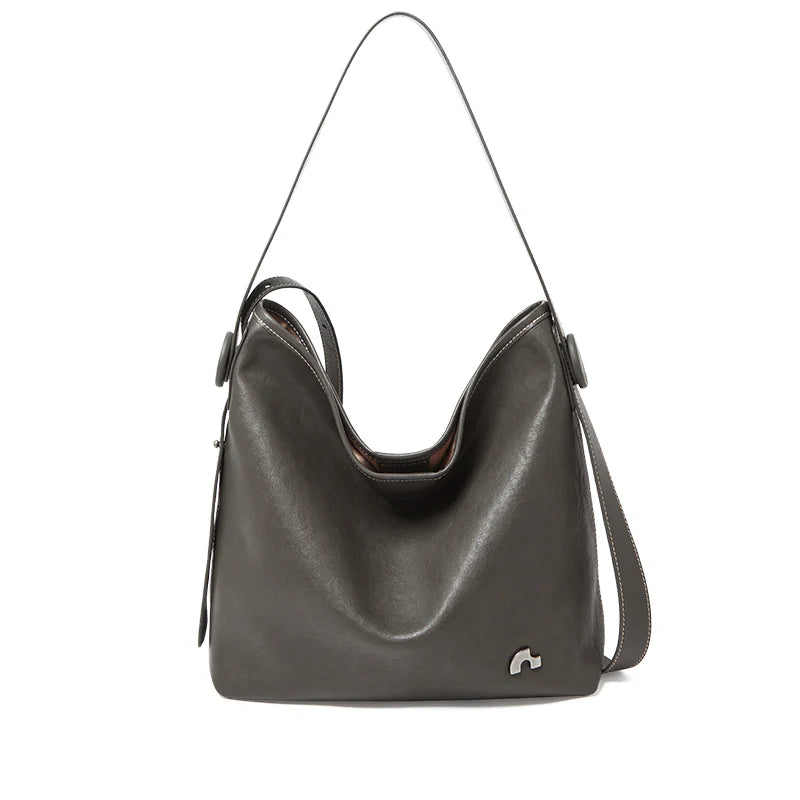 Nalandu Vintage Leather Slouchy Tote Bag - Charcoal