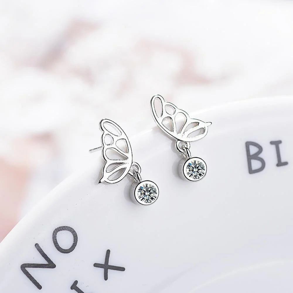 Butterfly Wings with Sparkling Zirconias Drop Earrings
