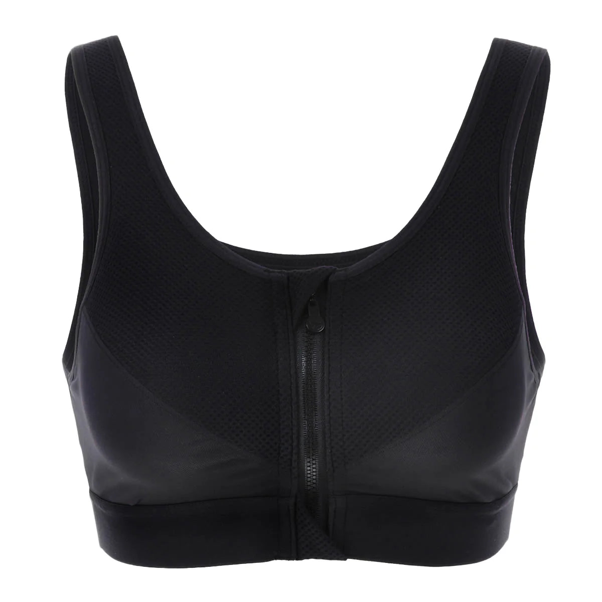 Full Length Zip Front Wireless Racerback Sports Bra - Black
