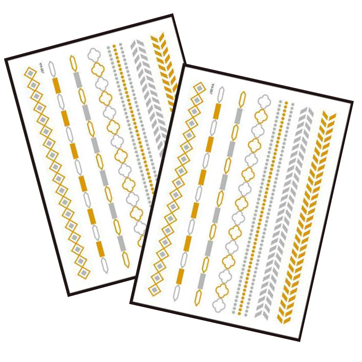 Metallic Temporary Tattoo Gold Silver Glitter Party Body Sticker Waterproof 2 Sheets 067