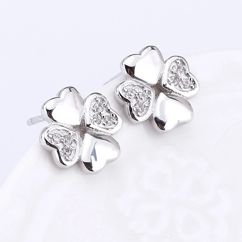 Solid 925 Sterling Silver Heart Petals Studs Earrings