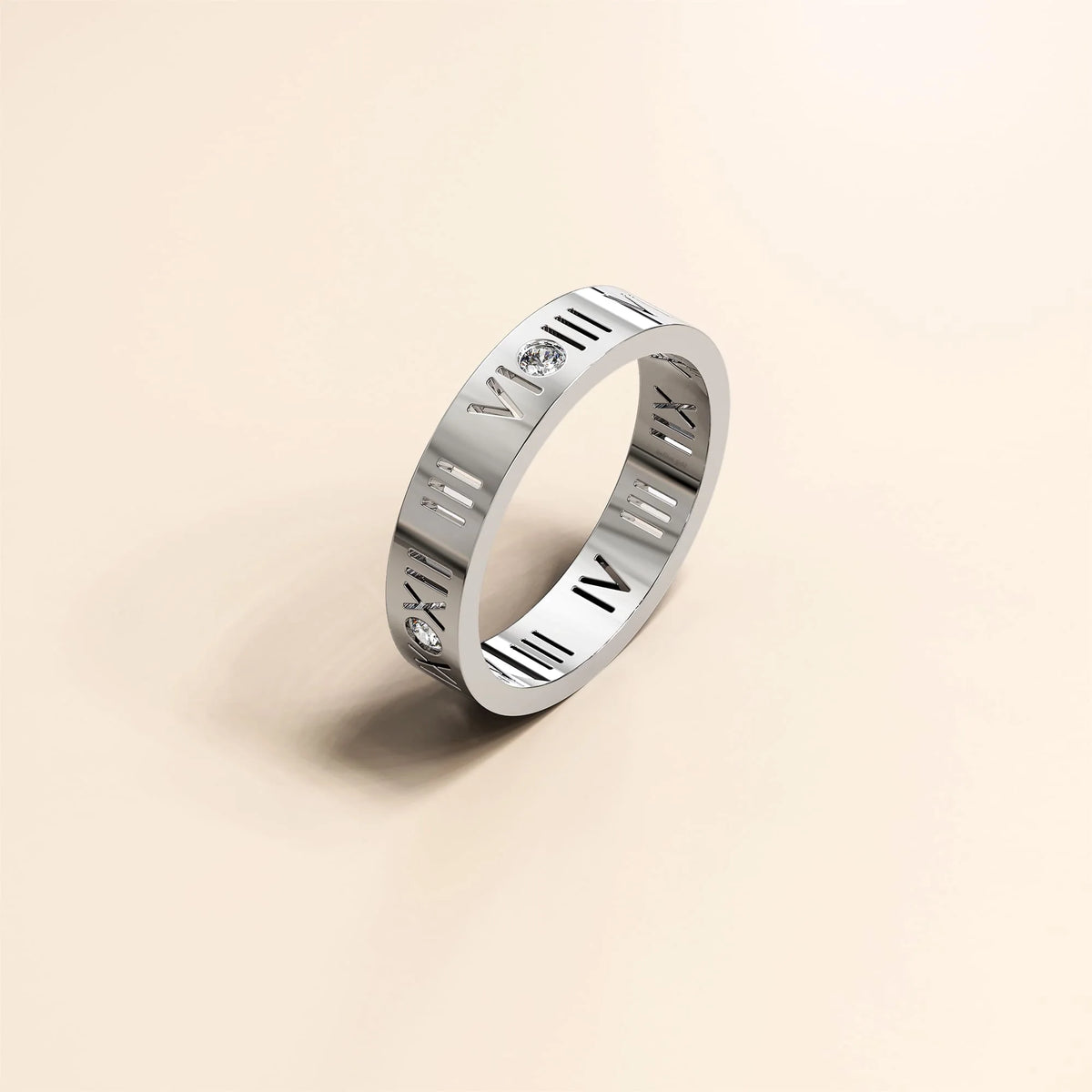 Bullion Gold Romanian Numeral Ring in White Gold