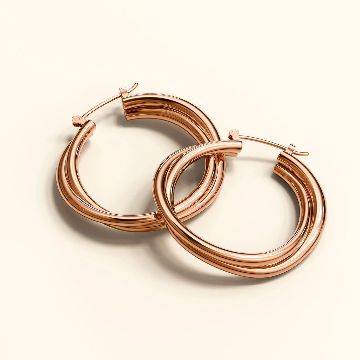 Bullion Gold Subtle Hoop Rose Gold Layered Earrings