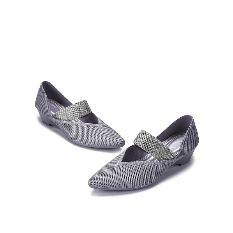Princess Crystal Strap Mary Jane Wedges - Grey