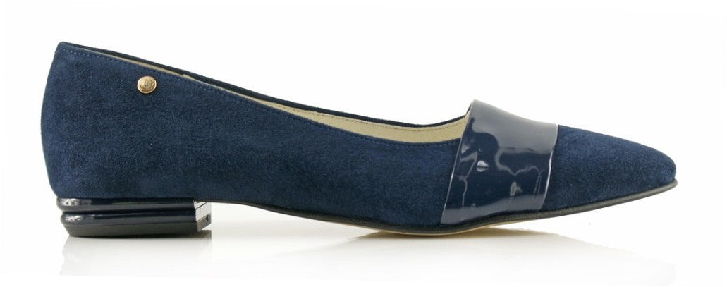 Bosccolo Womens Ballerina Pas - Navy Blue Suede/Lacquered