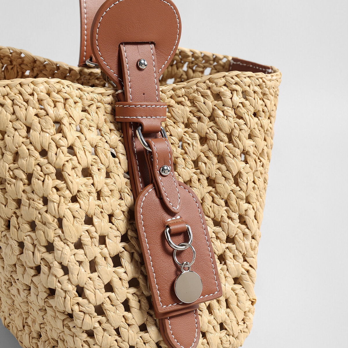 Handwoven Raffia Bucket Bag - Brown