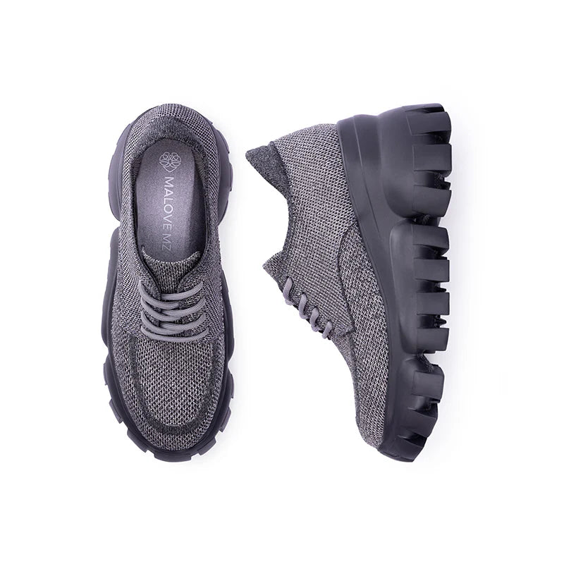 Retro Leopard Platform Sneakers - Grey