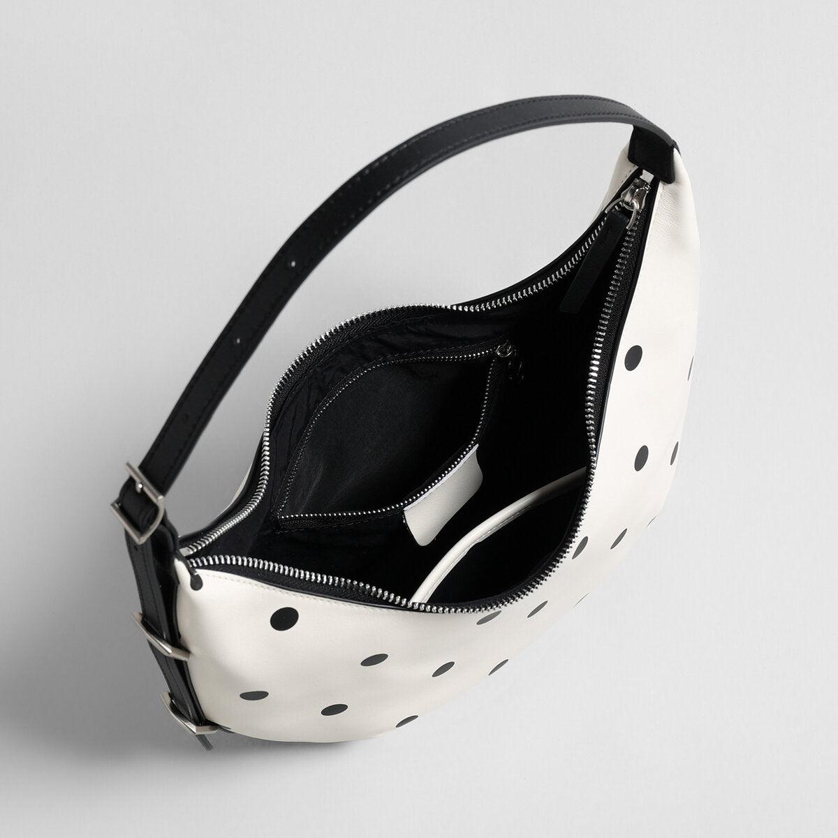 Polka Dot Leather Crescent Shoulder Bag - Ivory