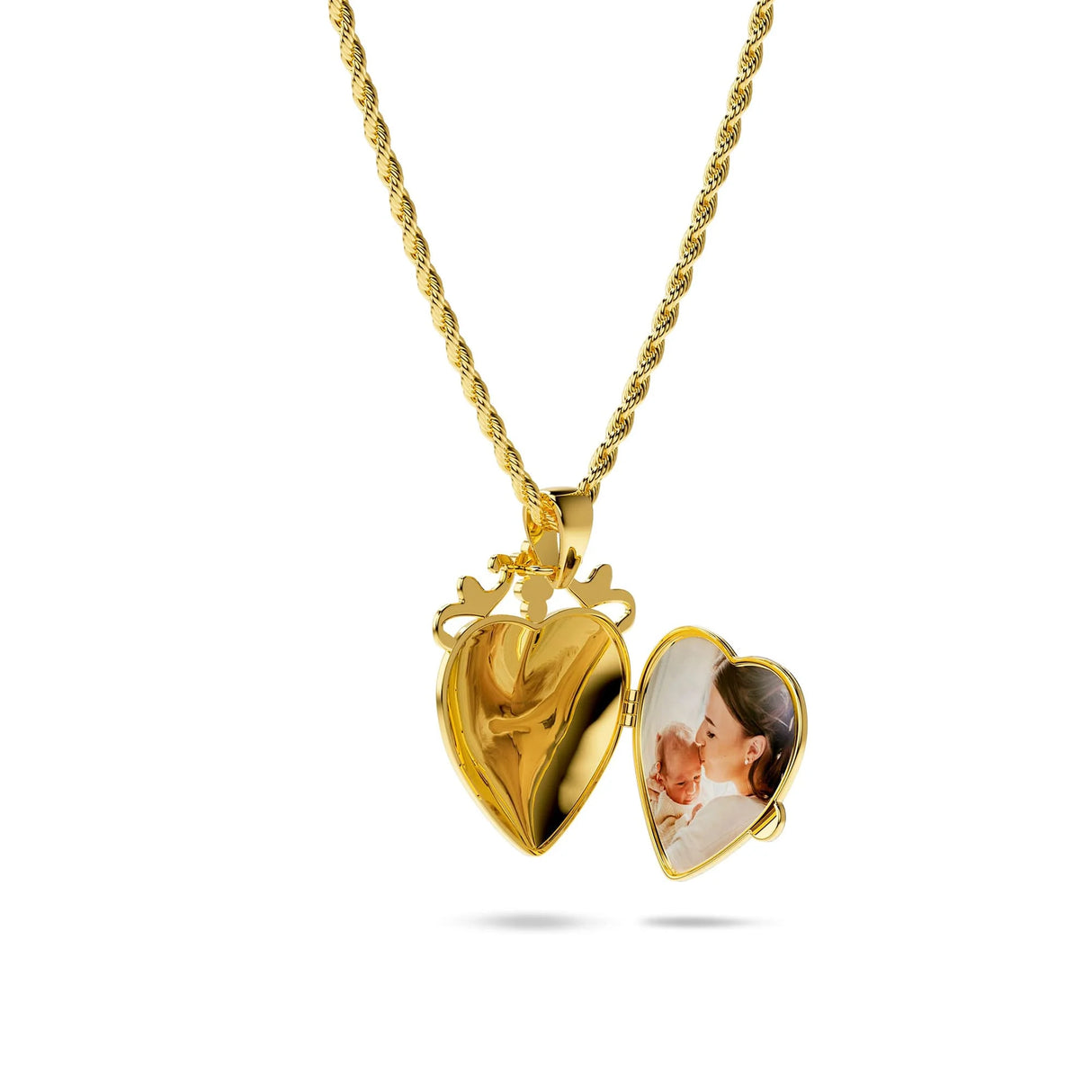 Bullion Gold Floral Heart Photo Locket Necklace