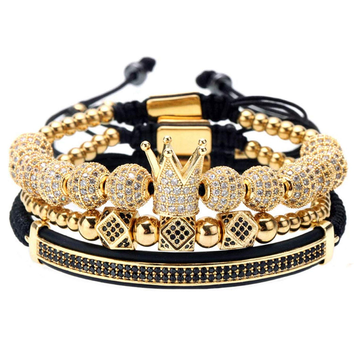 Stephen Oliver 18K Gold & Black Cz Bracelet Set