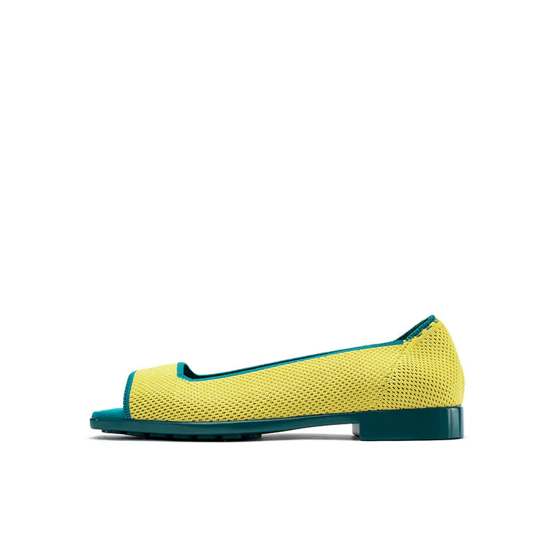 Colorblock Peep Toe Knit Flats - Yellow