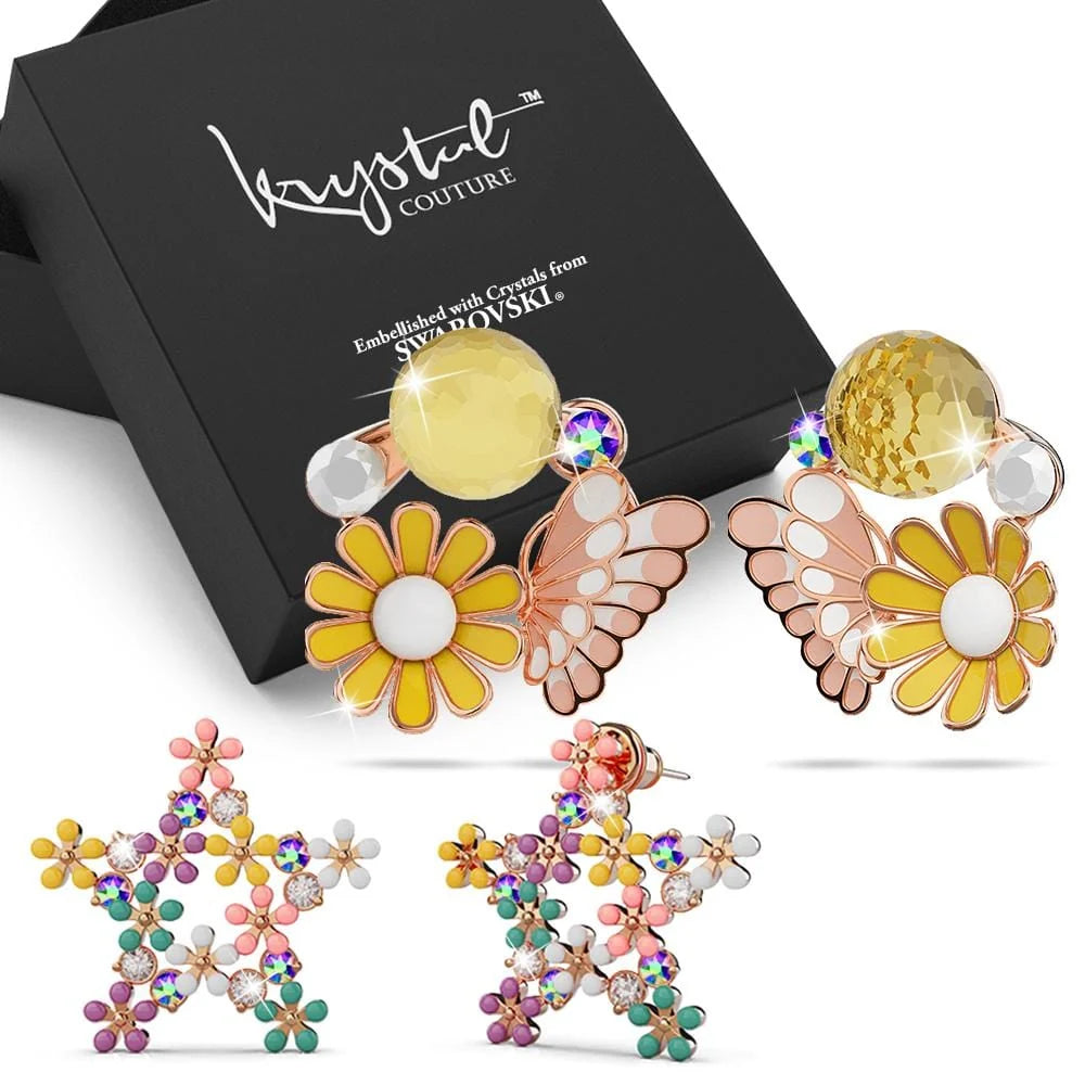 Boxed Butterfly Floral Stud & Star Flower Stud Earrings Set