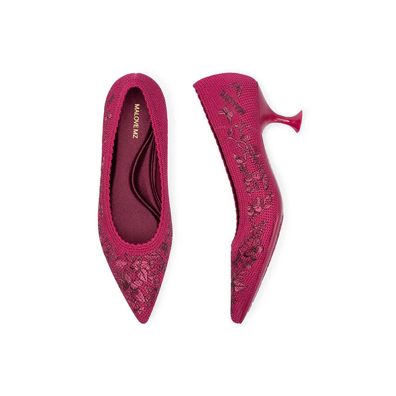 Enchanted Butterfly Pointed Toe Kitten Heels - Rose