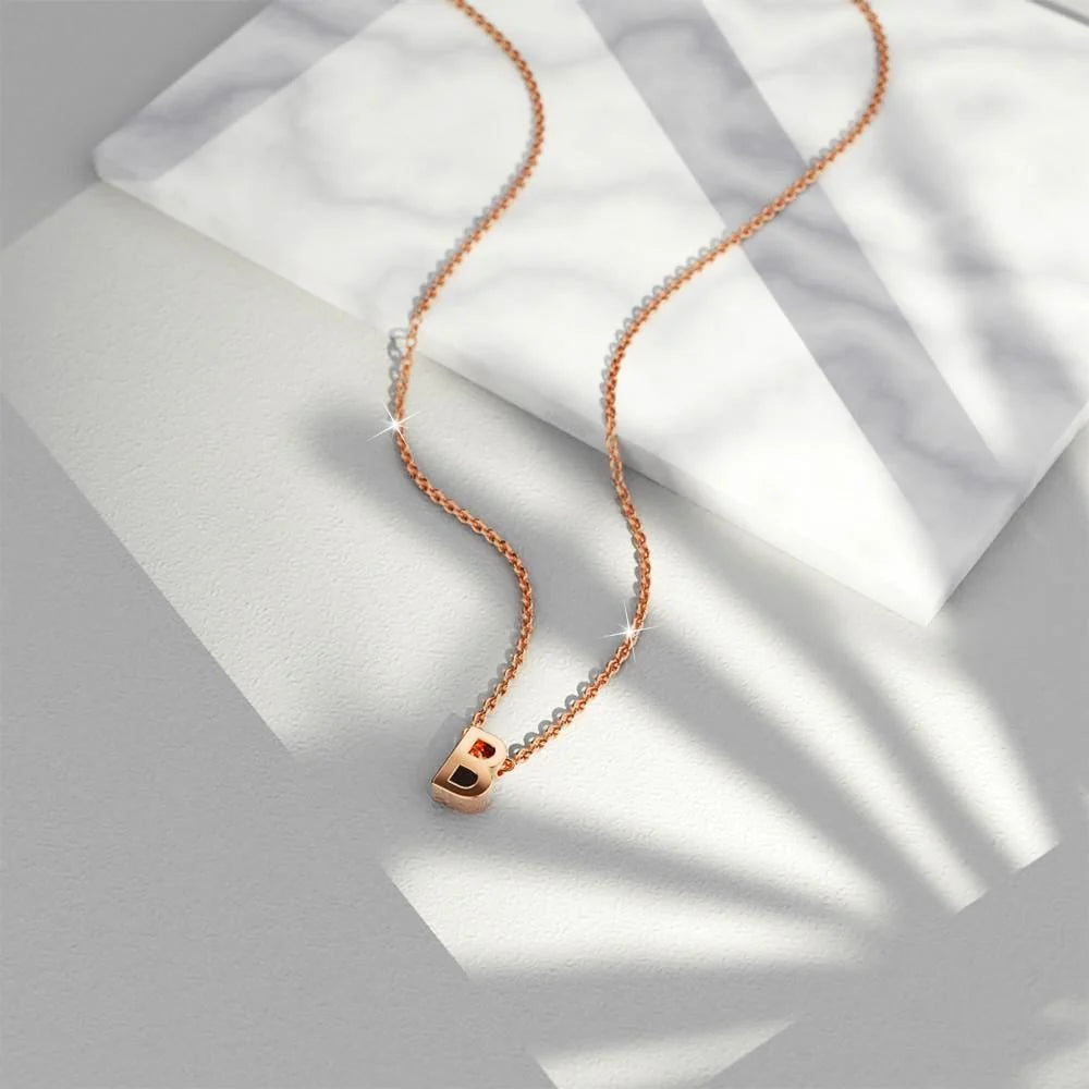 Bullion Gold Initials Brick Alphabet Letter Necklace Rose Gold Layered Steel Jewellery