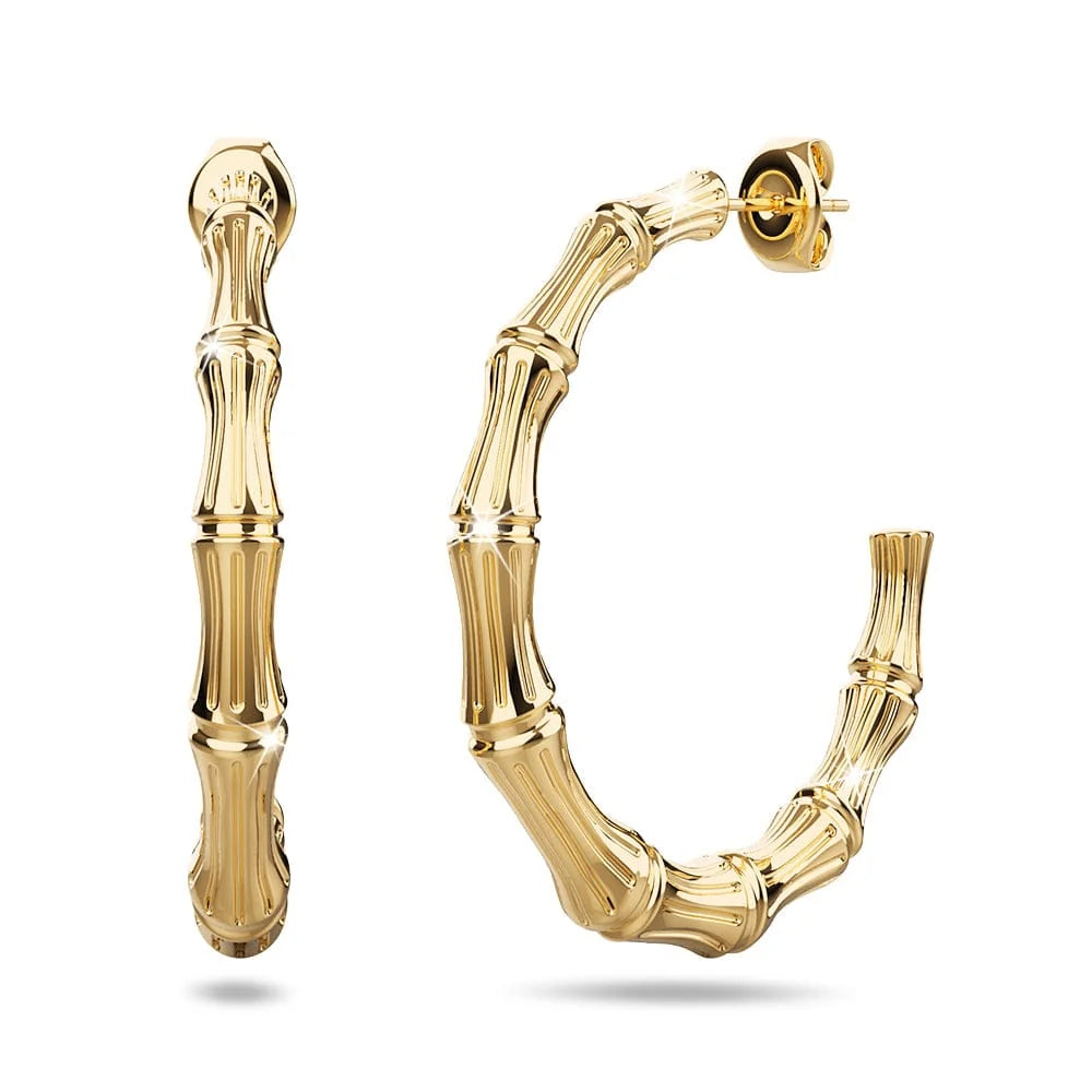 Bullion Gold Bamboo Connector Hoop Gold Layered Earrings