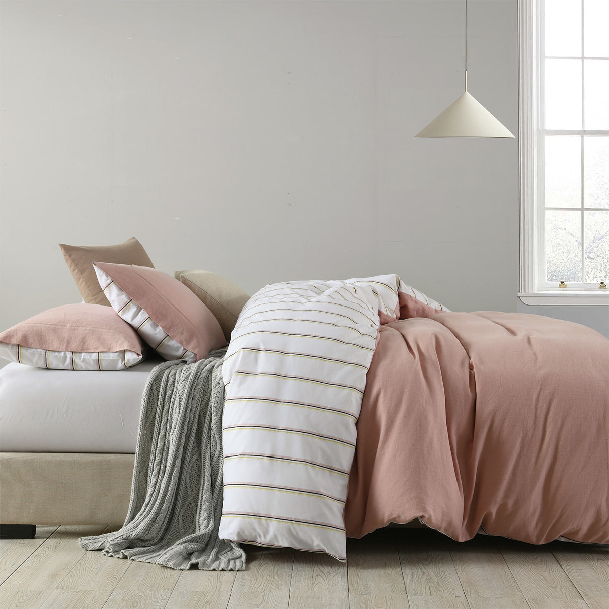 Royal Comfort Hemp Braid Quilt Cover Set - King - Dusk Pink Stripe