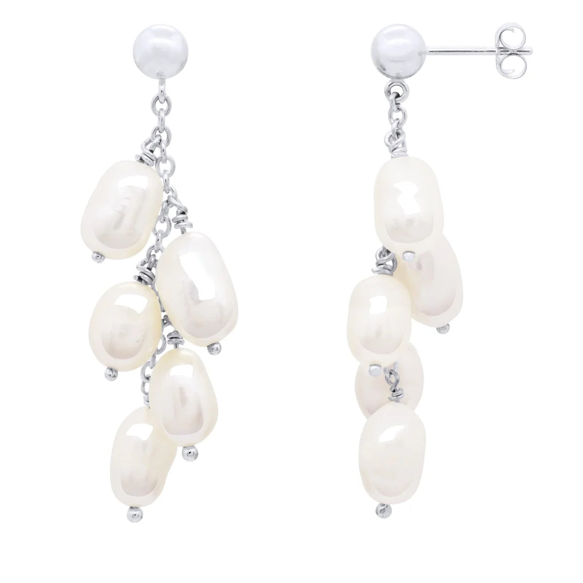 Drop Earrings Baroque Baroque Freshwater Pearl White Sterling Silver