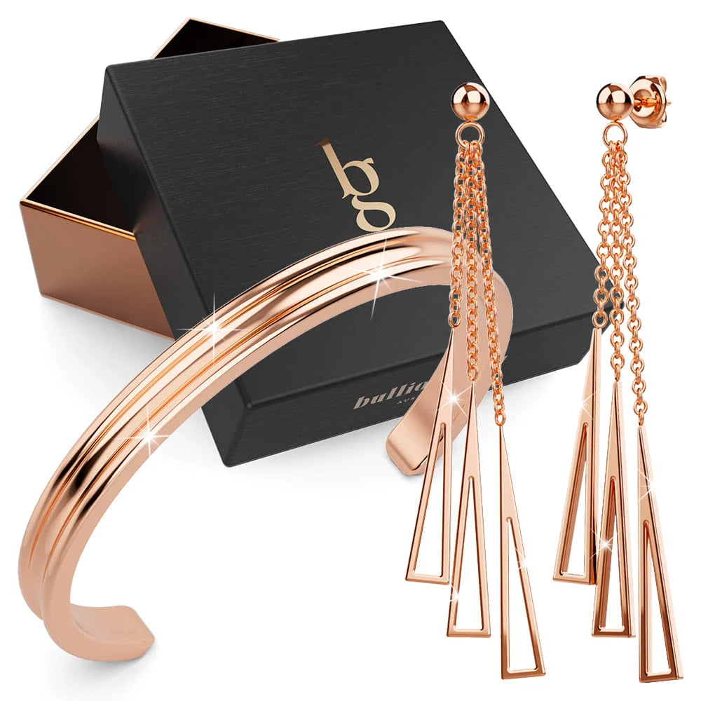 Boxed Make it Gold Earrings & Bangle Set in Rose Gold