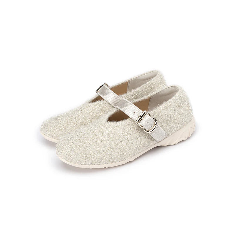 Fuzzy Mary Jane Flats - Ivory