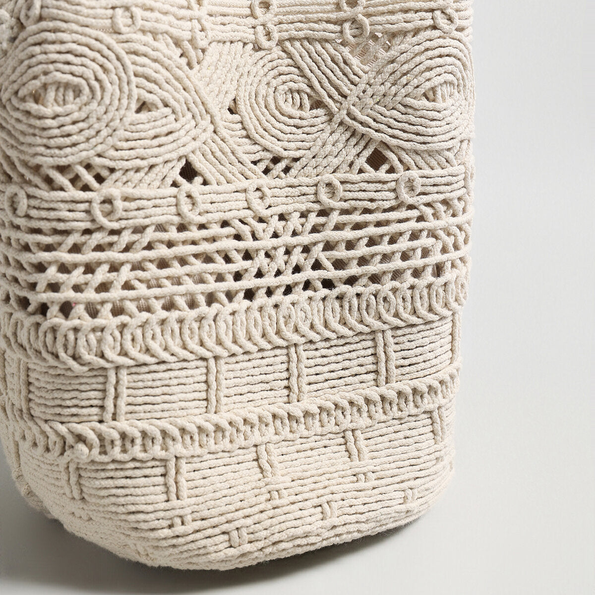 Multi-Pattern Macrame Bucket Bag - Ivory