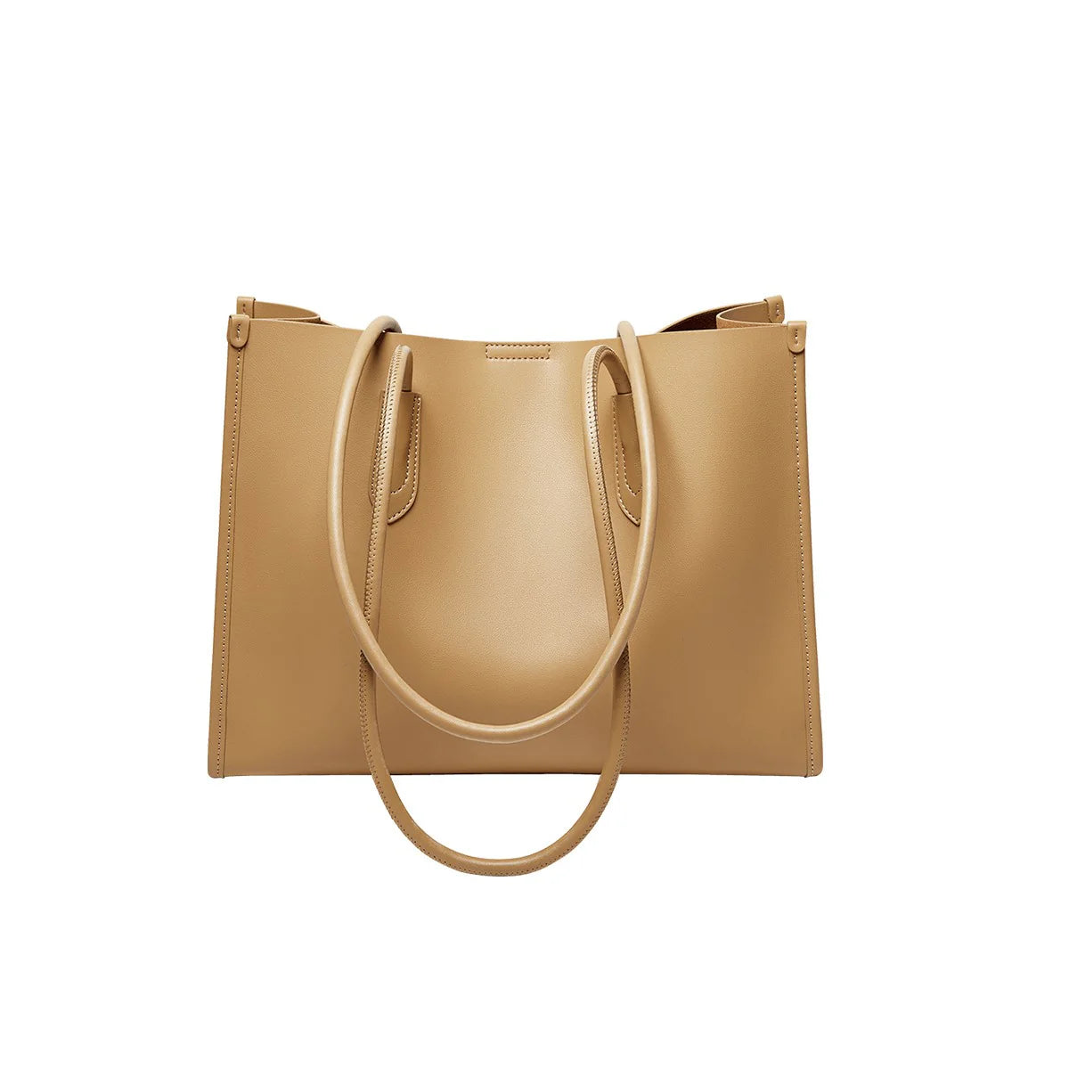 Nalandu Large Capacity Leather Commuter Tote Bag - Camel