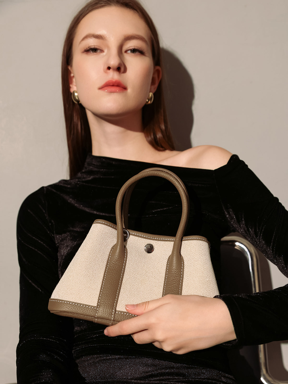 Botanical Canvas & Leather Garden Tote Bag - Taupe