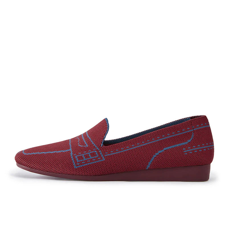 Comfortable Slip On Square Toe Loafers - Maroon