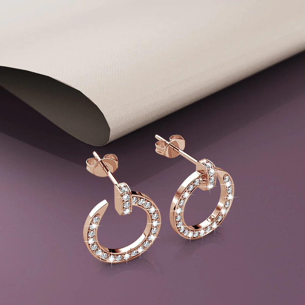 Krystal Couture Rose Gold Dazzling Pave Set Open Circle Stud Earrings Embellished with Swarovski Crystals