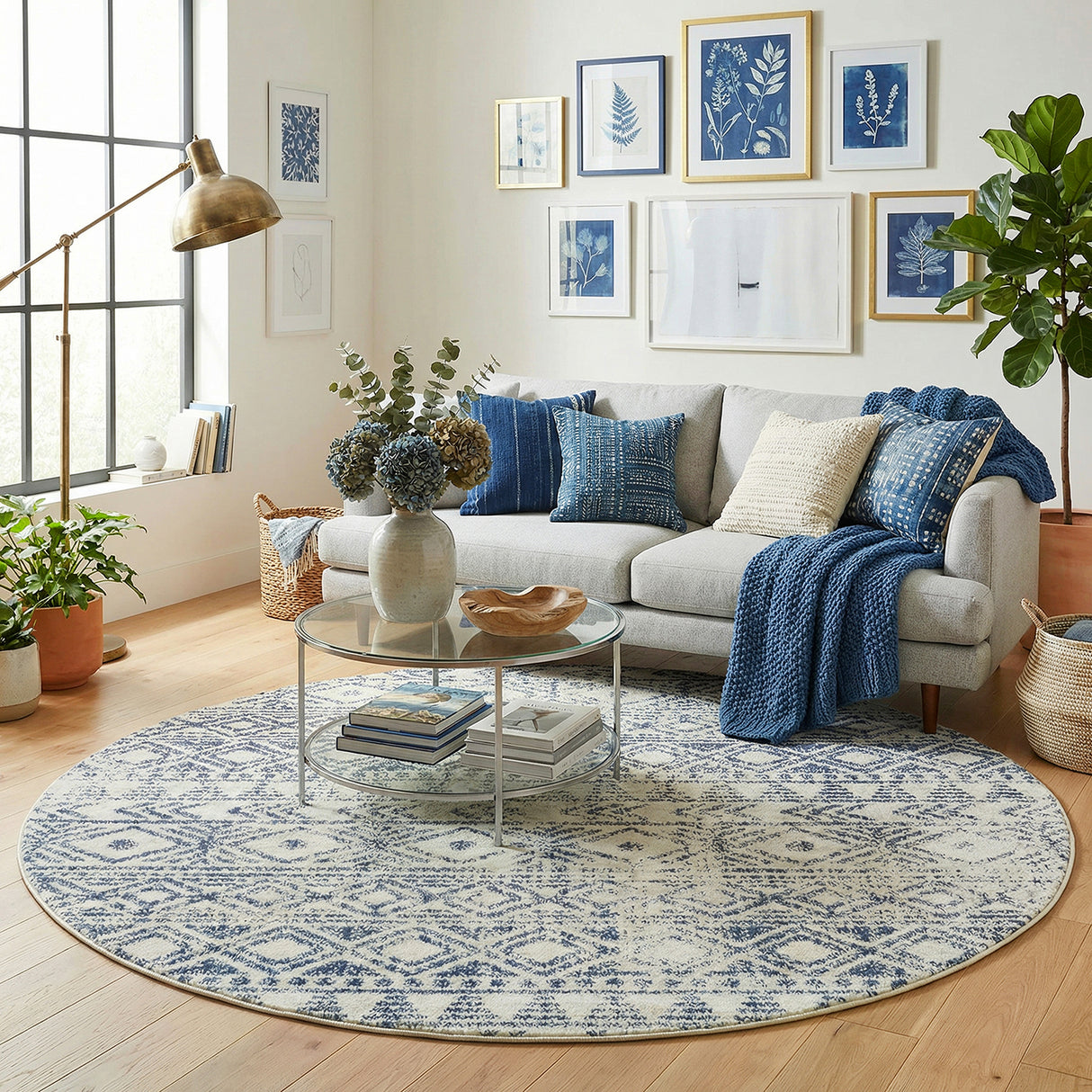 Oasis 456 Blue Round Rug