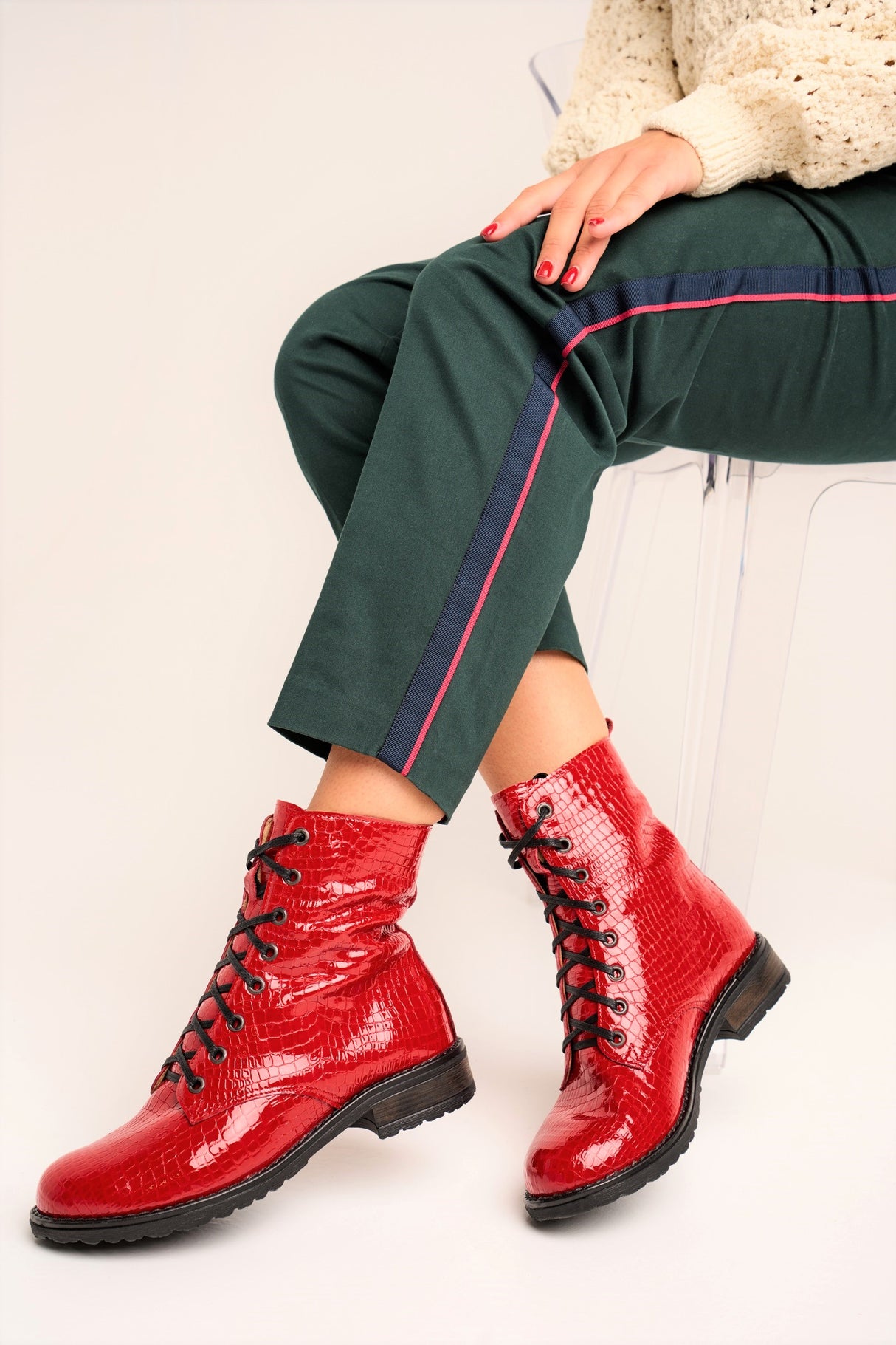 Bosccolo Womens Boots - Red Crocodile