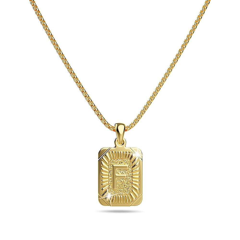 Bullion Gold Vintage Inspired Initial Medal Gold Bar Pendant Round Box Chain Necklace