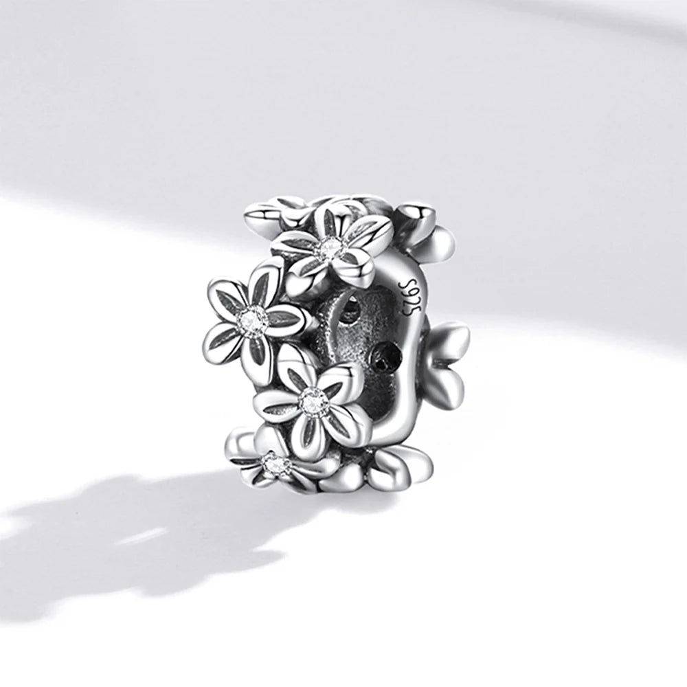 Solid 925 Sterling Silver Festive Floral Pandora Inspired Bead Charm
