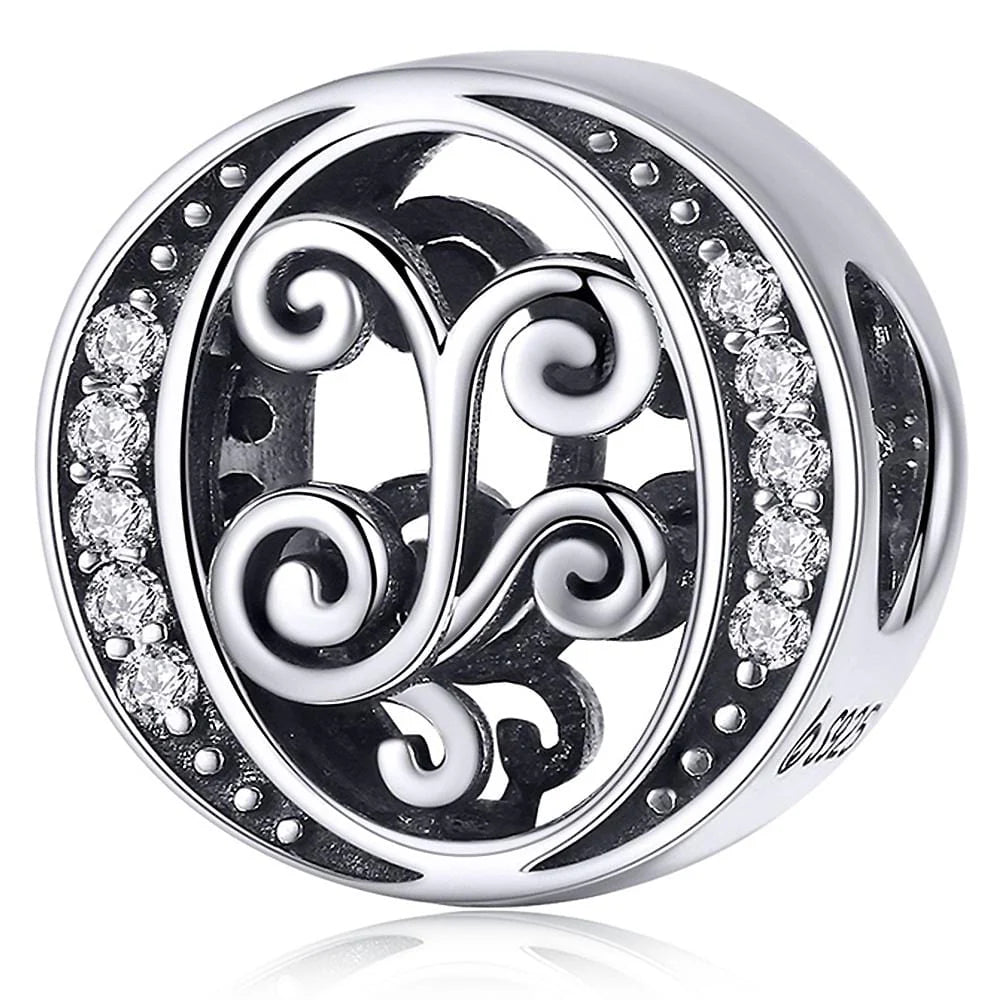 Solid 925 Sterling Silver Vintage Inspired Antique Alphabet Charm