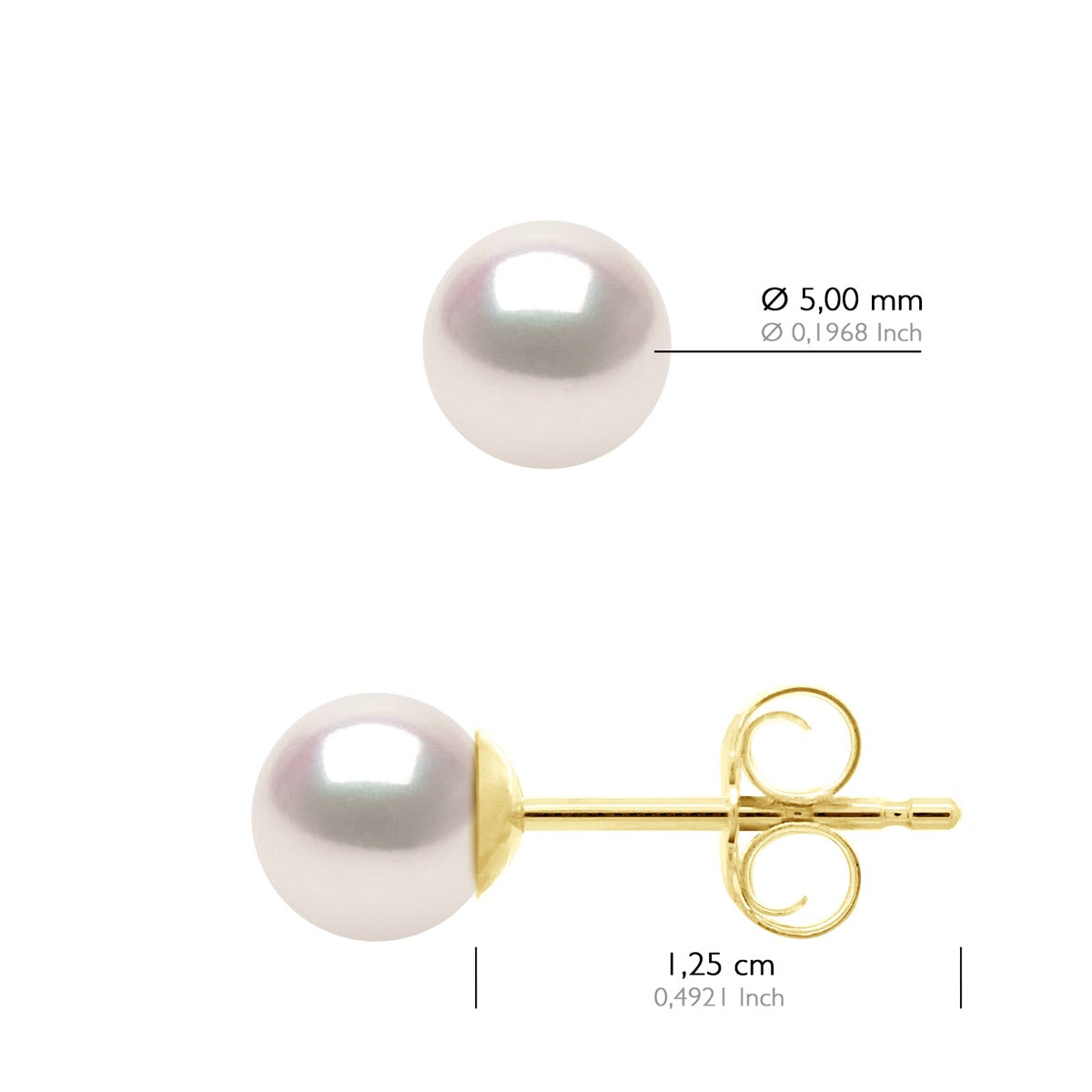 Earrings In Yellow Gold 750 and Real Cultured Pearls AKOYA Japanese Certified Round 5-6 mm - Longueur 42 cm
