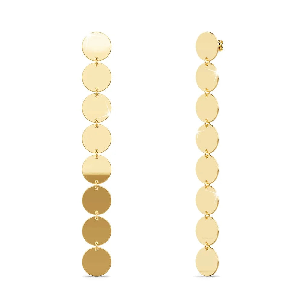Bullion Gold Round Disc Dangle Gold Layered Earrings