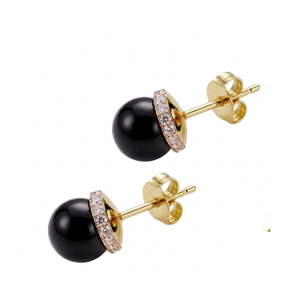 Liv Oliver 18K Gold Black Onyx Sphere Stud Earrings