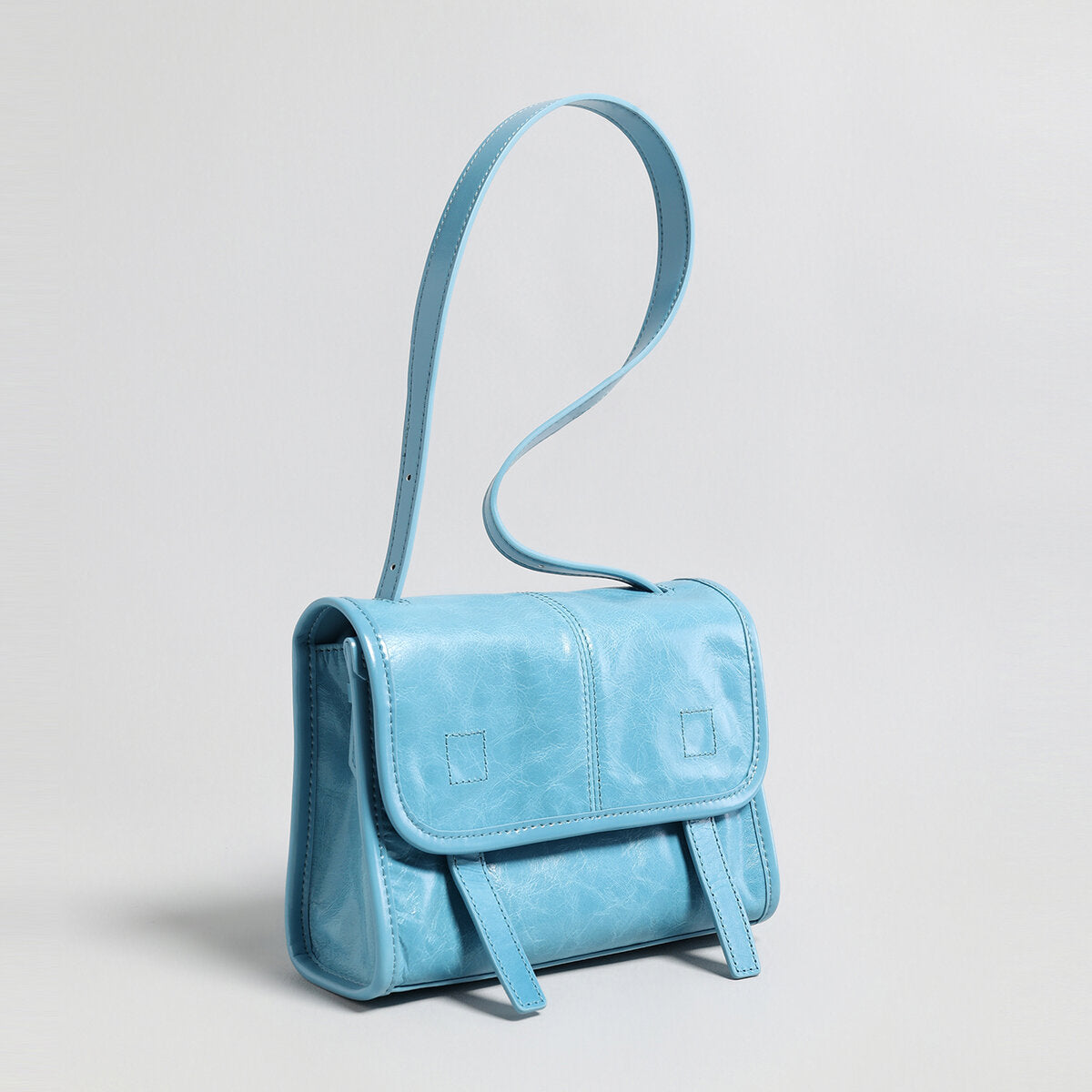 Vintage Glazed Calfskin Messenger Bag - Blue