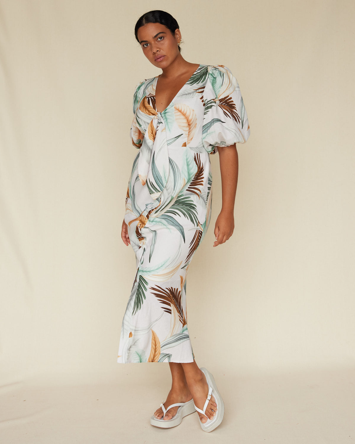 Amelius La Isla Linen Cocktail Dress - Nude Multi