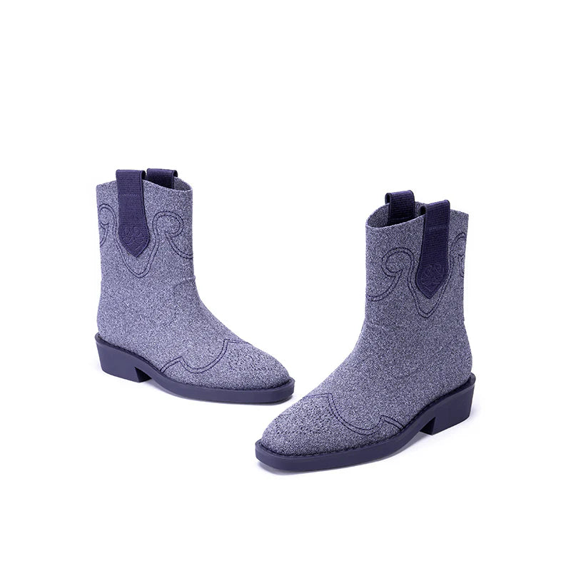 Knit Cowboy Boots - Purple