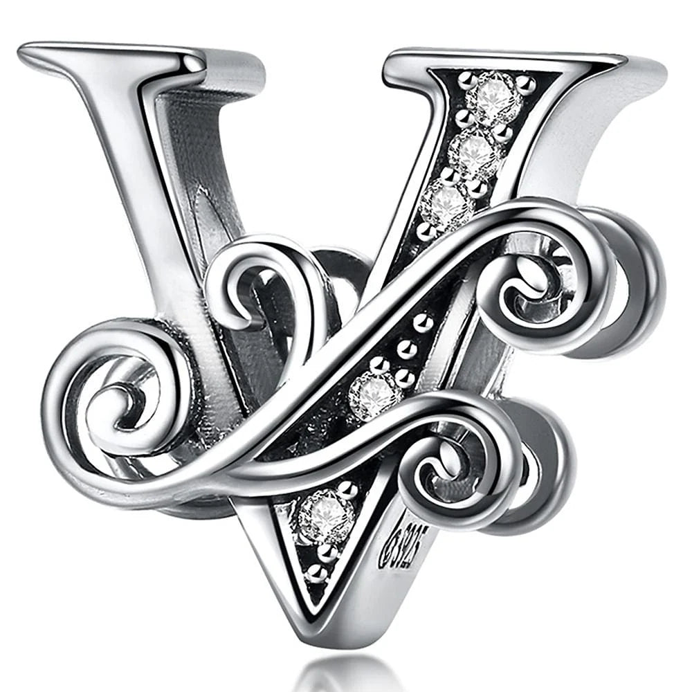 Solid 925 Sterling Silver Vintage Inspired Antique Alphabet Charm