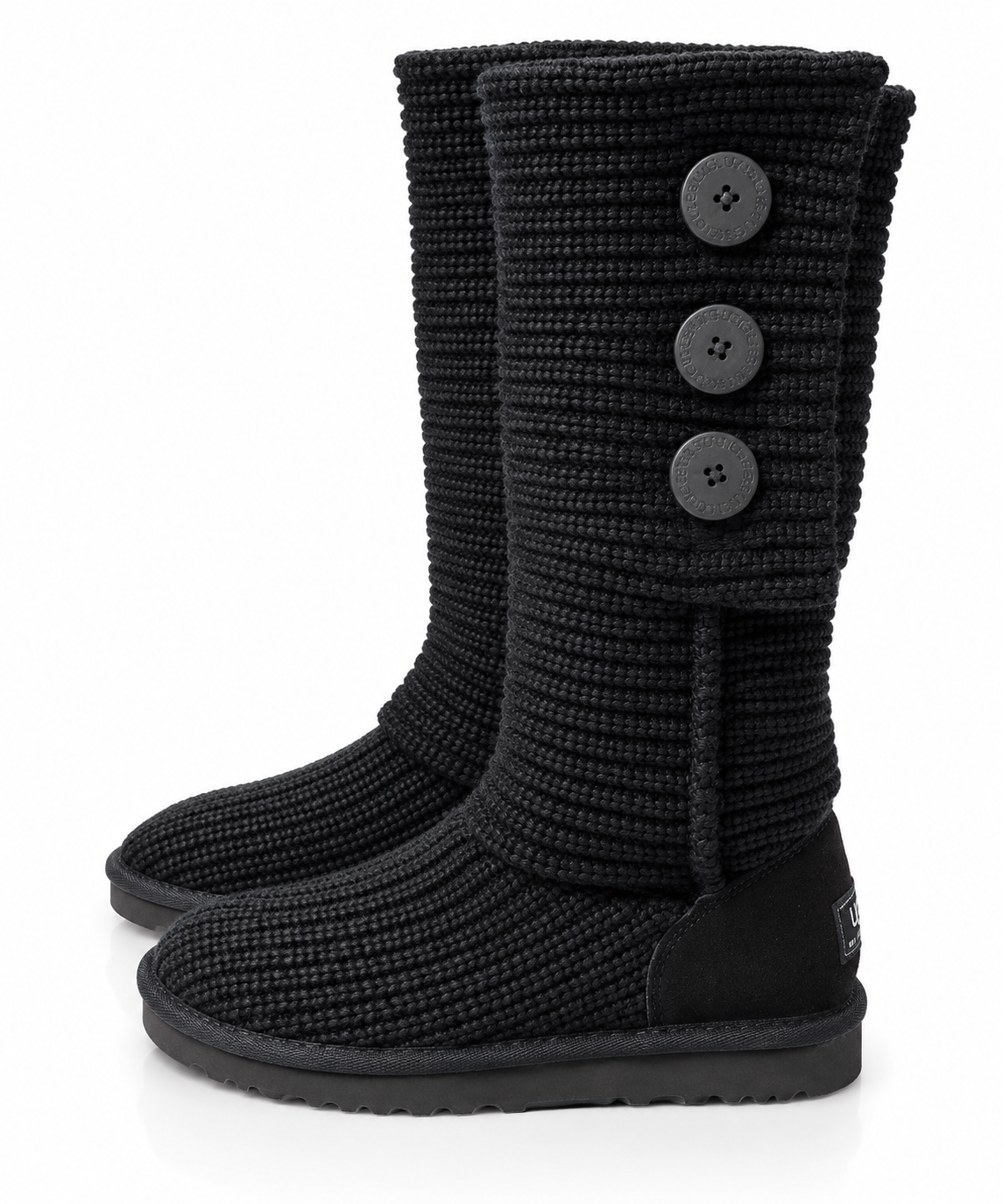 Australian Leather Ugg 3Button Tall Knit - Black - AU4