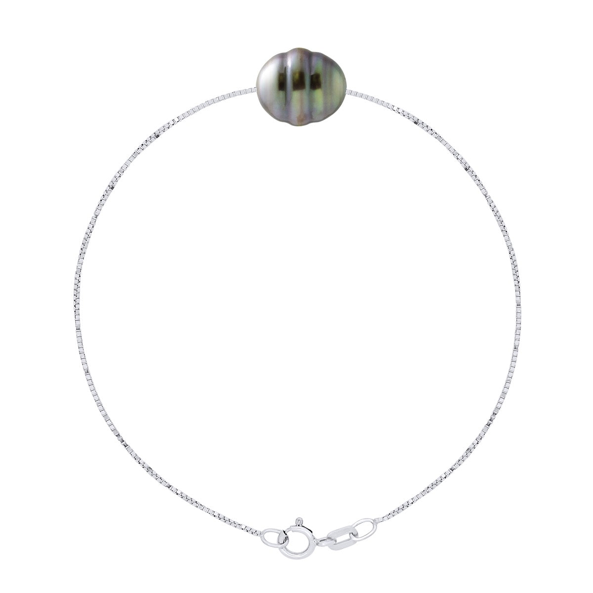 Bracelet "Love Links" Link "Venetian" of Silver 925 Adorned with A Real Cultured Tahiti Pearl Circled 10-11 mm - Length 18 cm