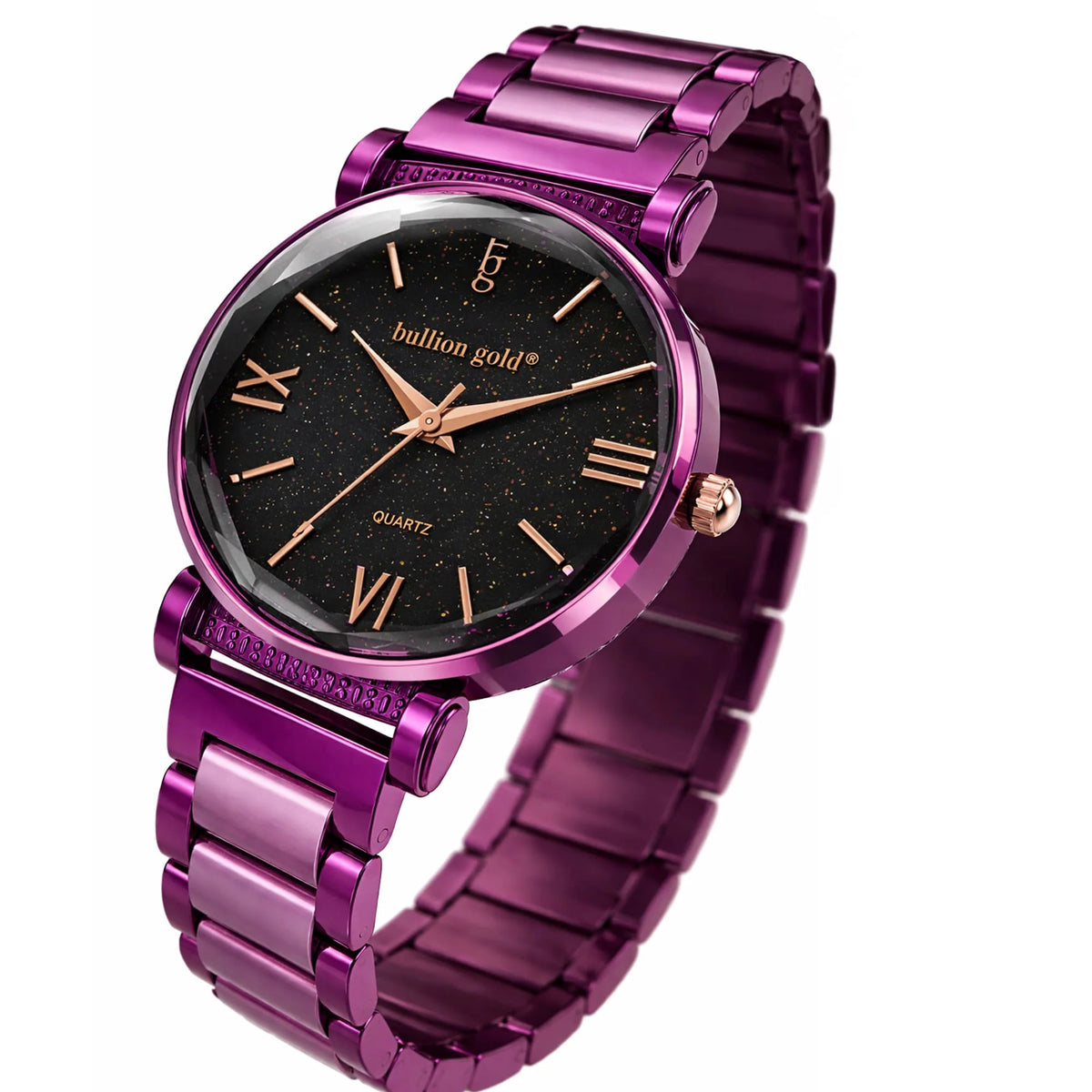 Bullion Gold Bullion Gold Romish Watch Embellished with Glittering Crystals - Purple and Black