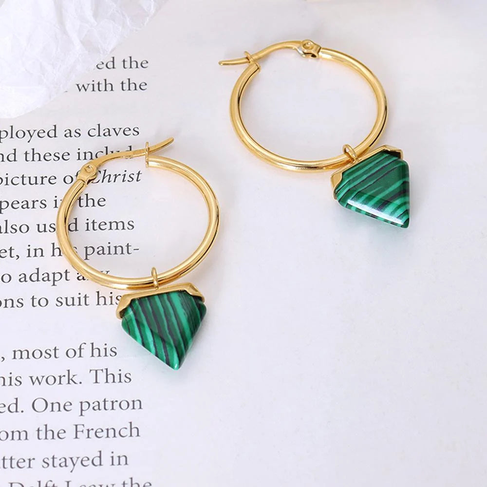 Bullion Gold Gorgeous Gold with Emerald Green Hoop Earrings