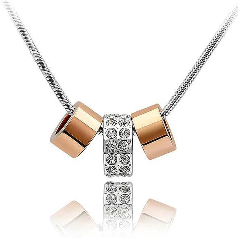 Krystal Couture Two Tone Gold Ring Charm Necklace Flat Embellished with SWAROVSKI Crystals
