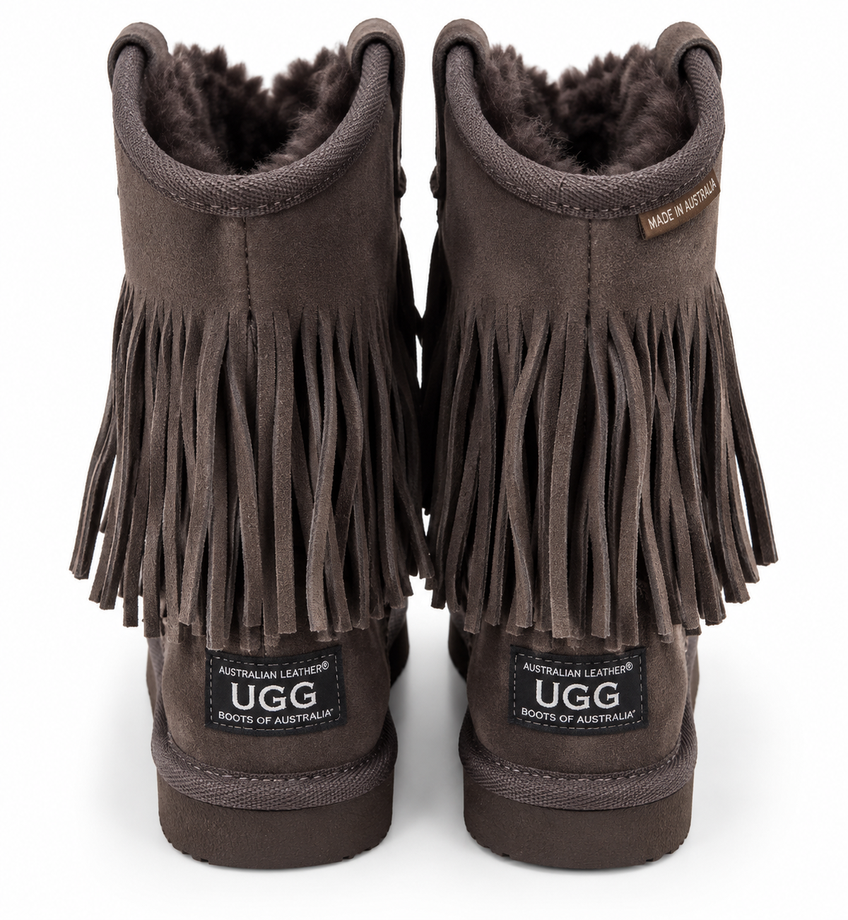 Australian Leather Ugg Classic Short Fringe Stud - Chocolate - AU8