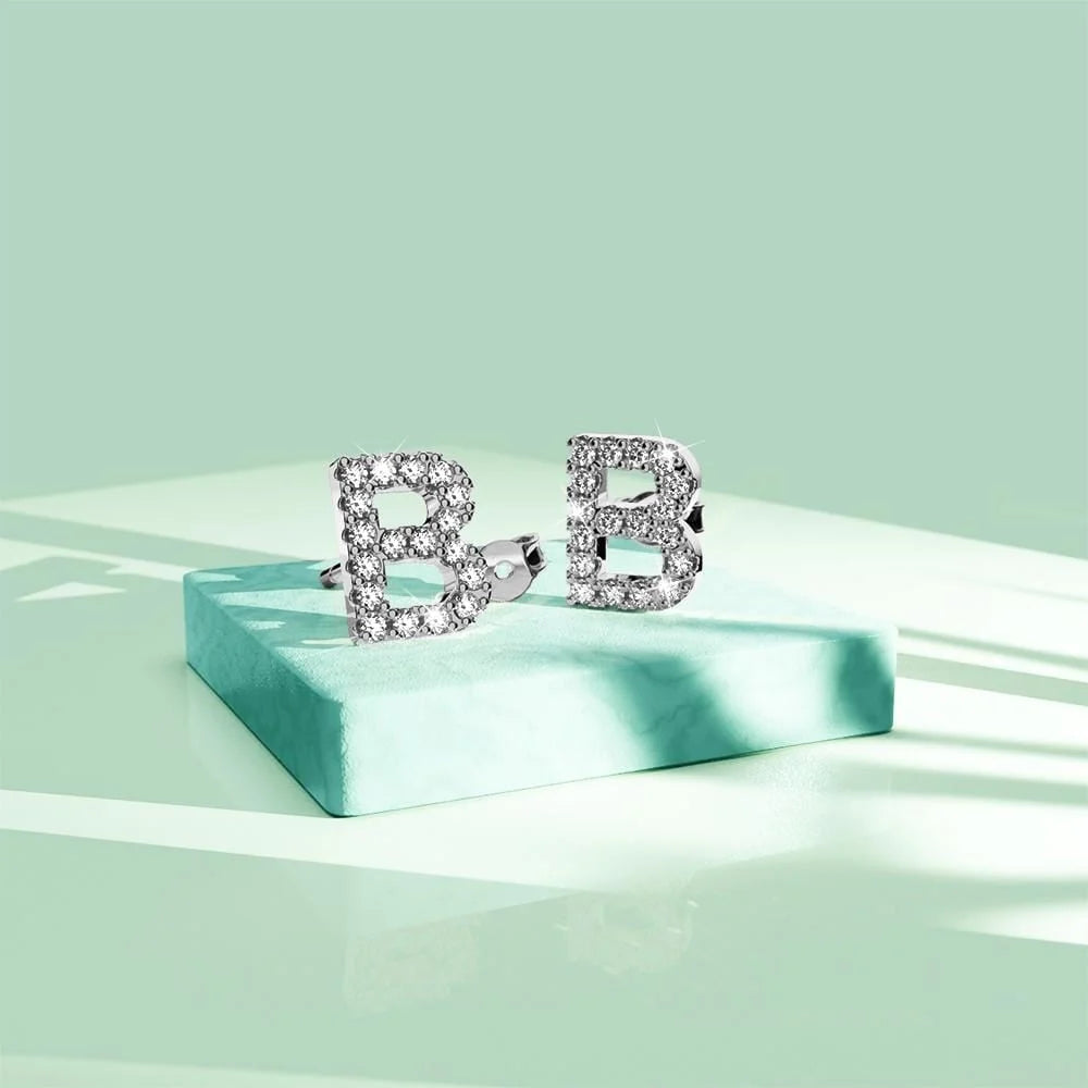 Solid 925 Sterling Silver Glamour Alphabet Letter Earrings