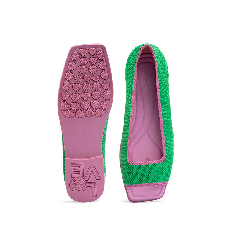 Colorblock Peep Toe Knit Flats - Green
