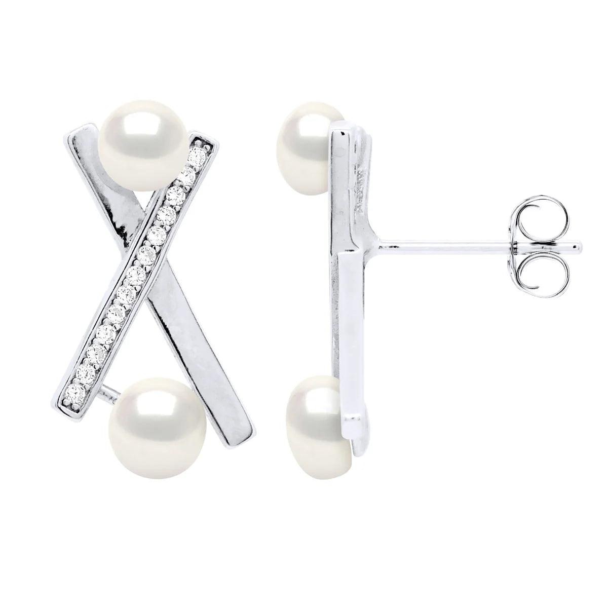 Earrings Button Freshwater Pearl White Sterling Silver 4-5mm
