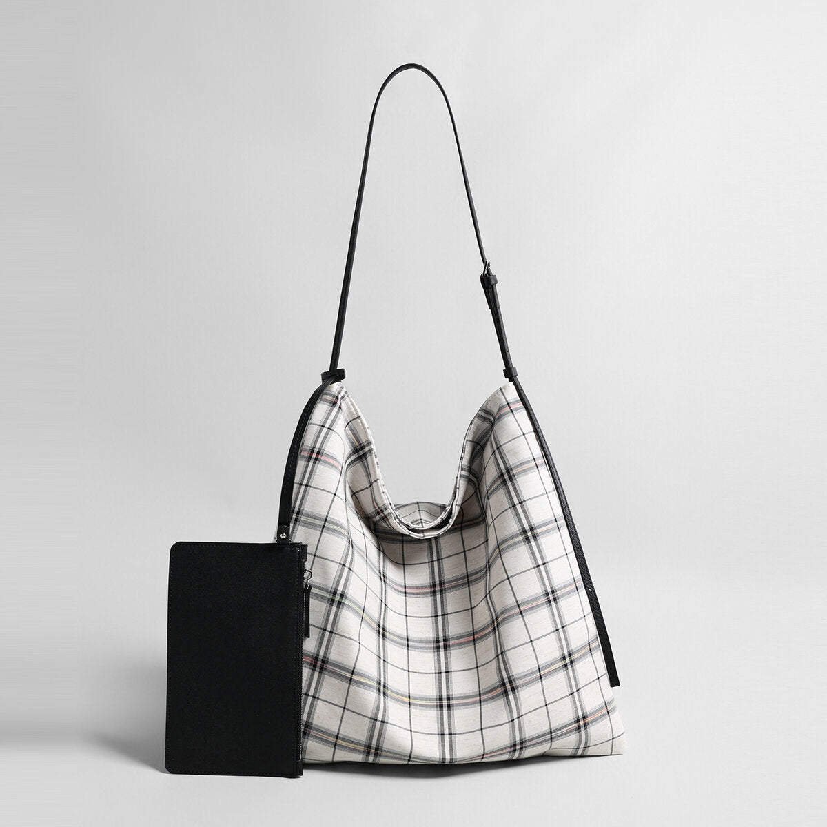 Check Print Canvas Hobo Tote Bag - Check